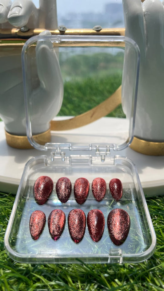 Dark Burgundy Cate Eye Press On Nails Set