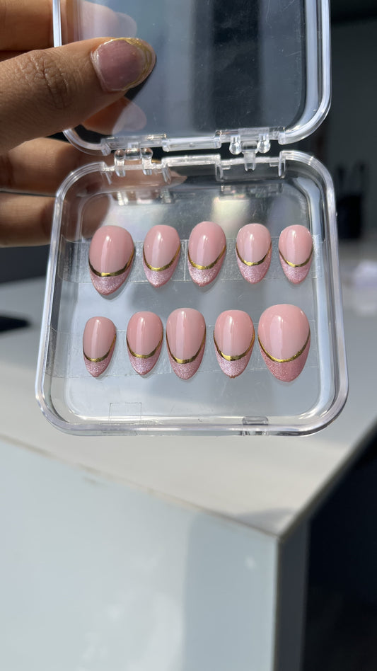 Chrome With Cate Eye Nail Art On A Milky Pink Background