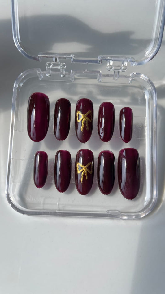 Bow With Wine Press On Nails Set