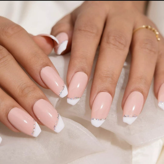 French With Glitter Press On Nail Set