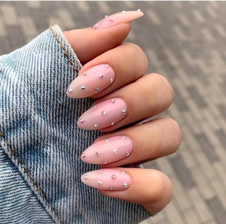 Daimond with milky pink press on nails sets