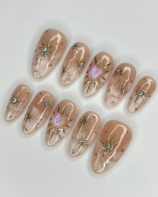 Gold sun press on nails Sets