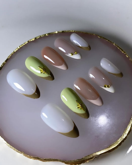 French with solid colour Press on Nails Sets