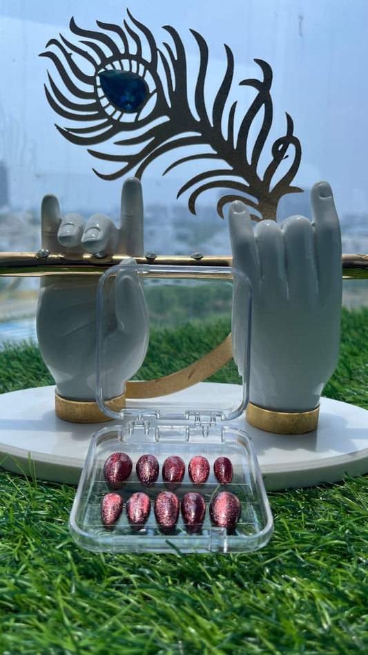 Dark Burgundy Cate Eye Press On Nails Set