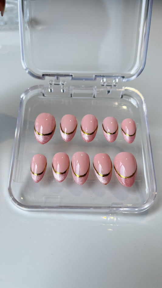 Chrome With Cate Eye Nail Art On A Milky Pink Background