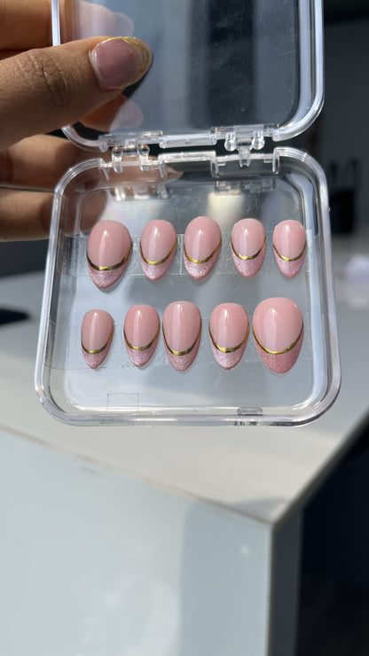 Chrome With Cate Eye Nail Art On A Milky Pink Background