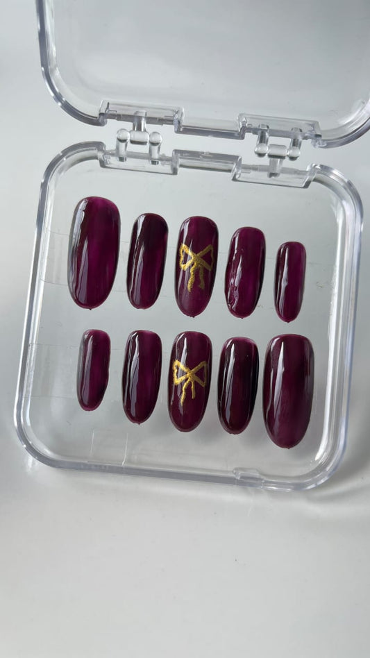 Bow With Wine Press On Nails Set