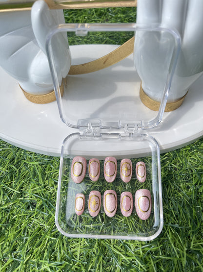 Pink Cate Eye With Chrome Press On Nail Set