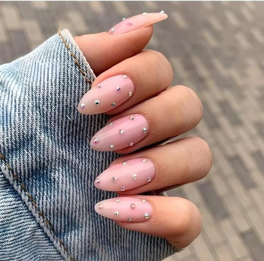 Daimond with milky pink press on nails sets