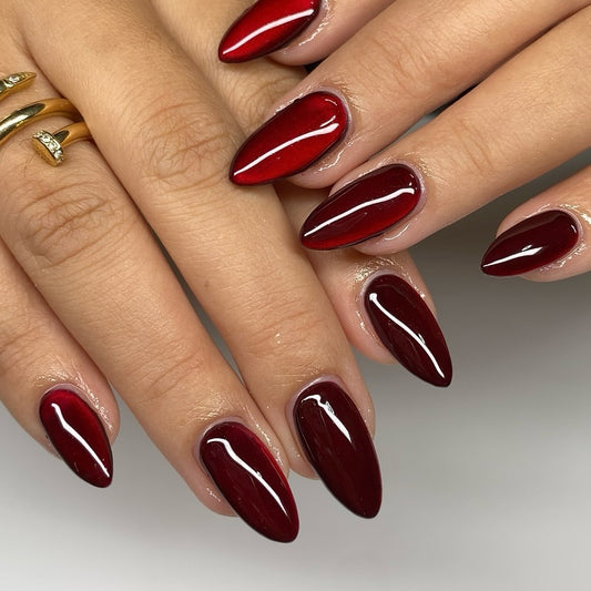 Glossy with deep red finish press on nails sets