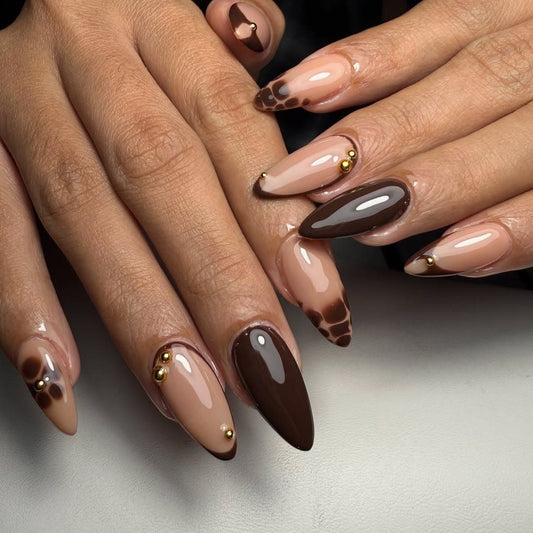 New Brown and tan settilote with Gold Access Press on Nails Sets
