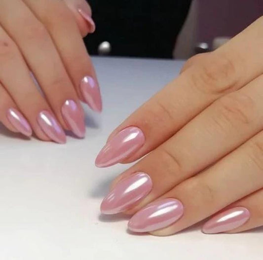 Pink pearl chrome press on nails sets