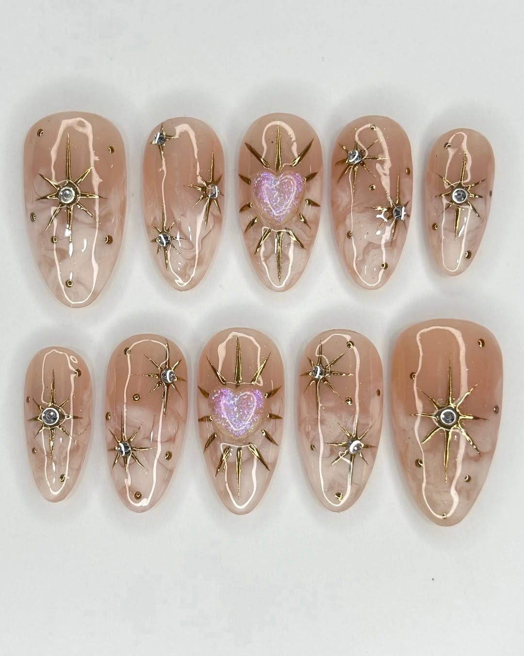 Gold sun press on nails Sets