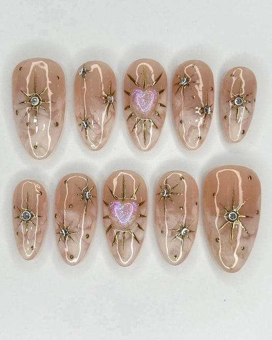 Gold sun press on nails Sets