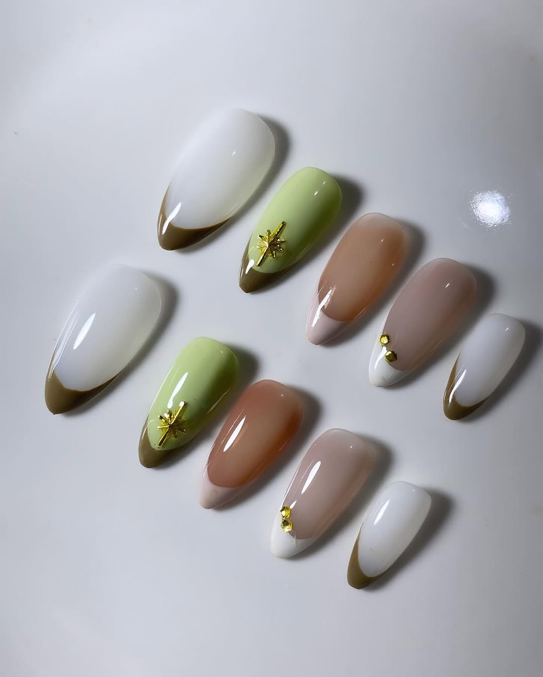 French with solid colour Press on Nails Sets