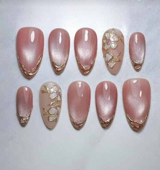 Chrome with cat eye press on nails sets