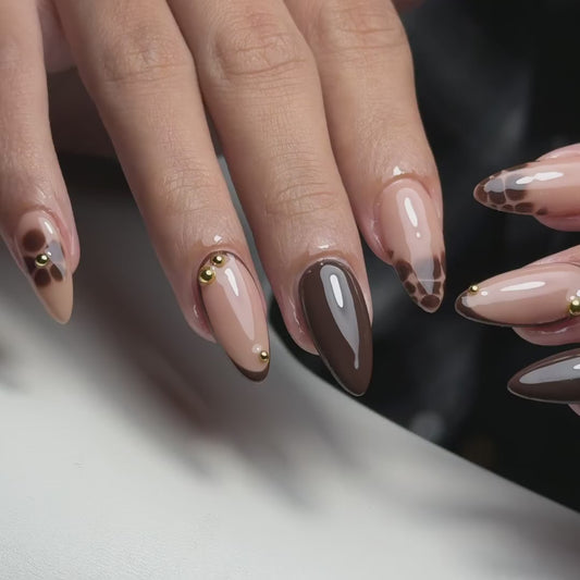 New Brown and tan settilote with Gold Access Press on Nails Sets
