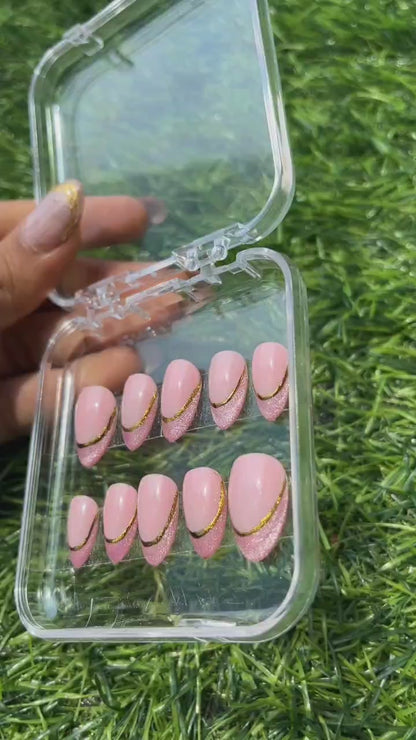 Chrome With Cate Eye Nail Art On A Milky Pink Background