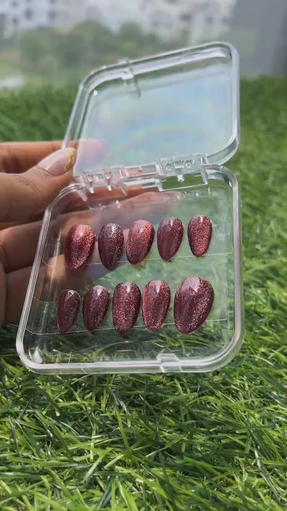 Dark Burgundy Cate Eye Press On Nails Set