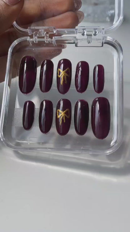 Bow With Wine Press On Nails Set