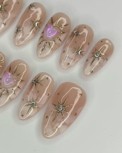 Gold sun press on nails Sets